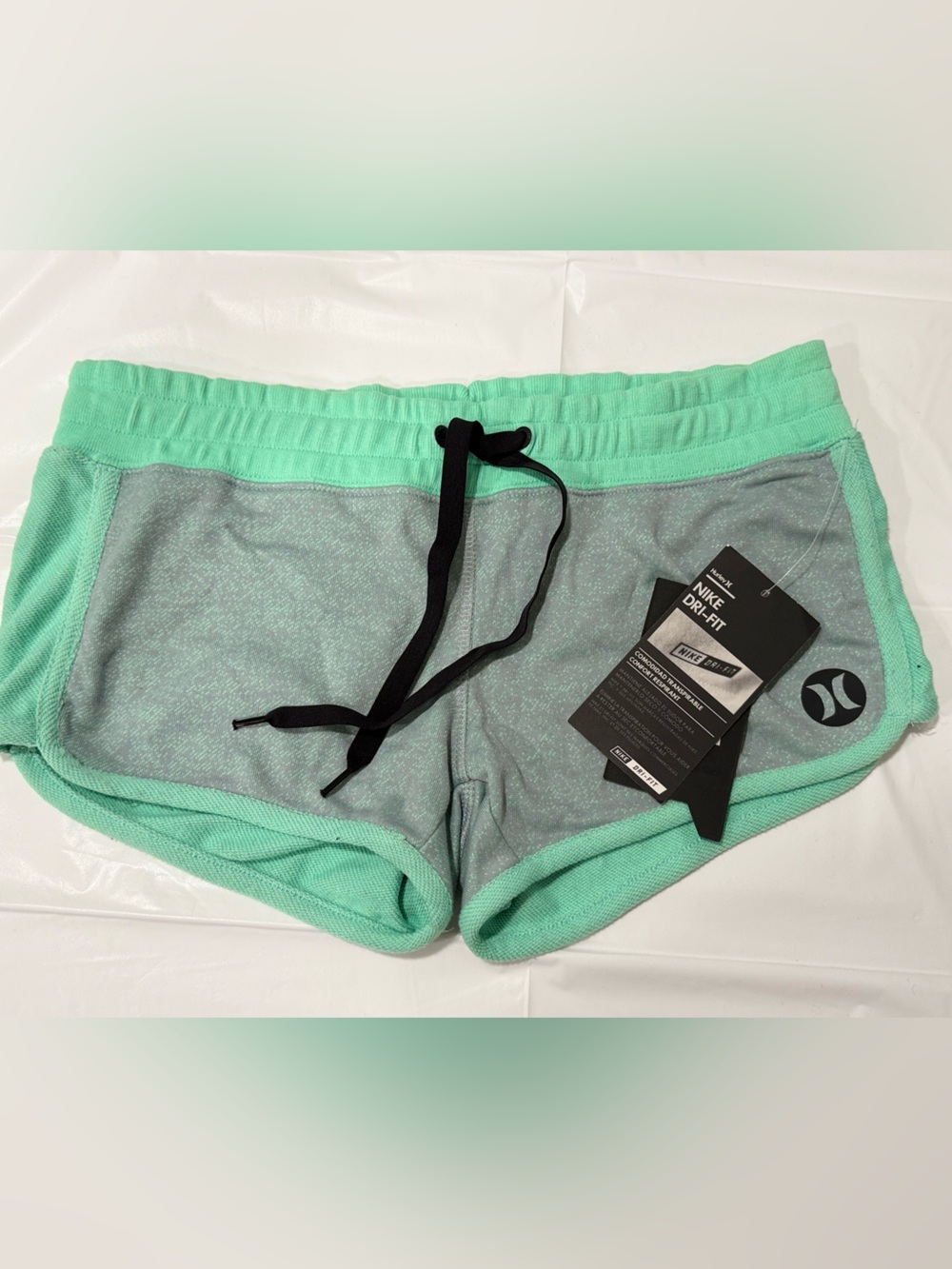 Hurley Mint Green Athletic Shorts with Black Drawstring